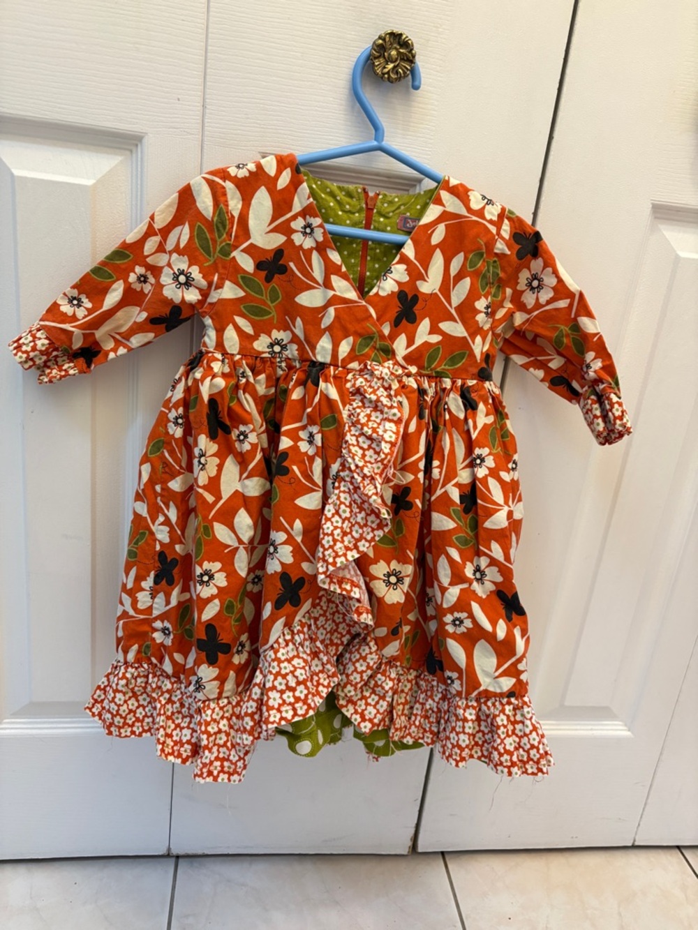 Jelly The Pug Orange Floral Layered Style Cotton Dress girls 3T